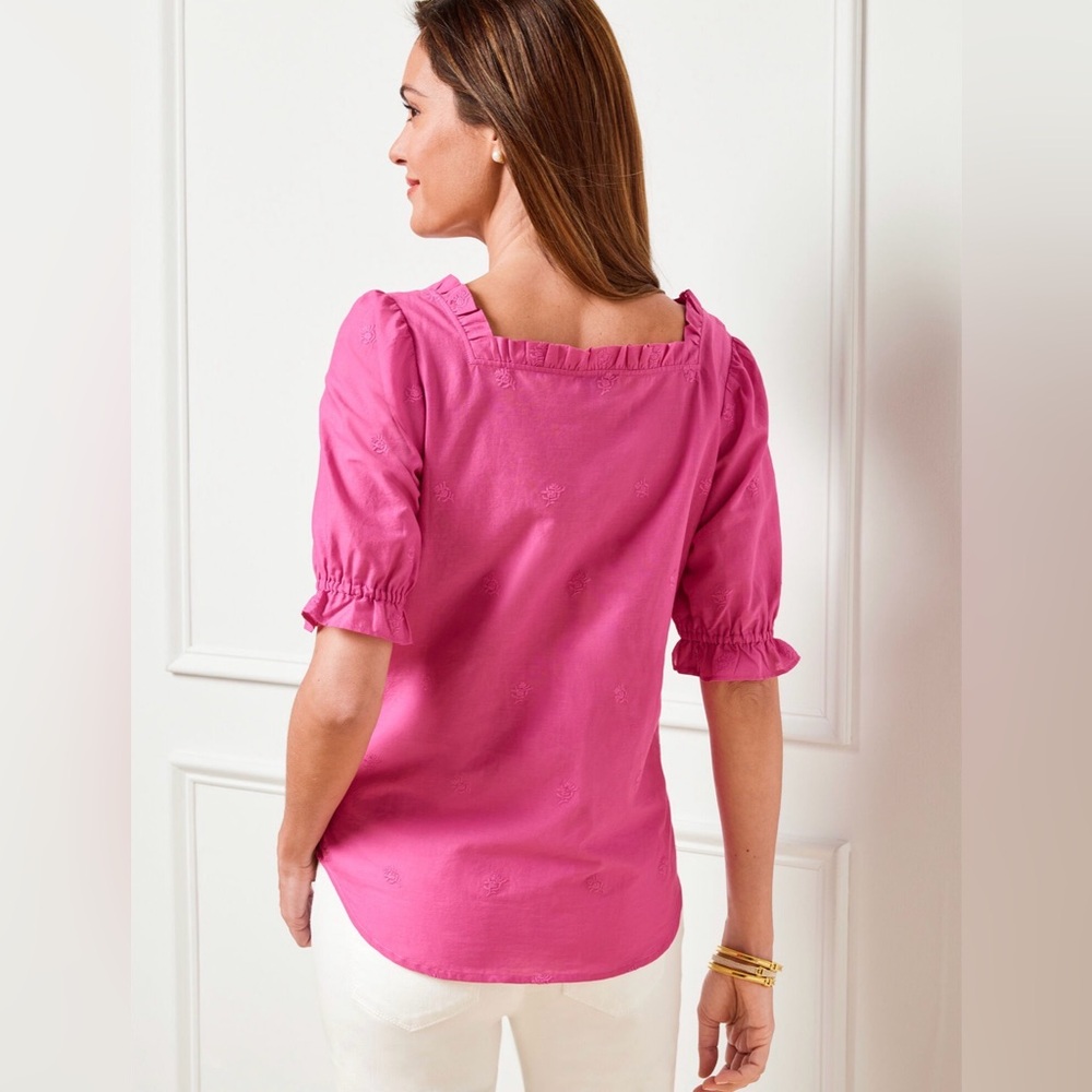 NWT Talbots Bright Pink Floral Embroidered Square Neck Top, Women's XL - Picture 6 of 12